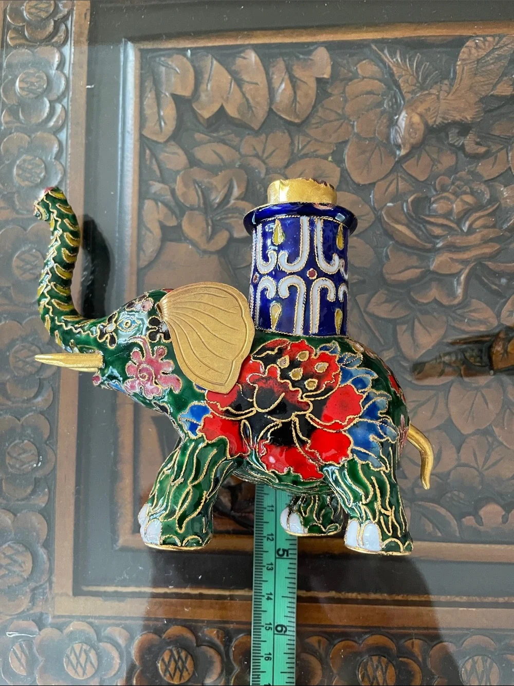 Vintage Pair of Chinese Cloisonne Elephant Candle Stick Holders